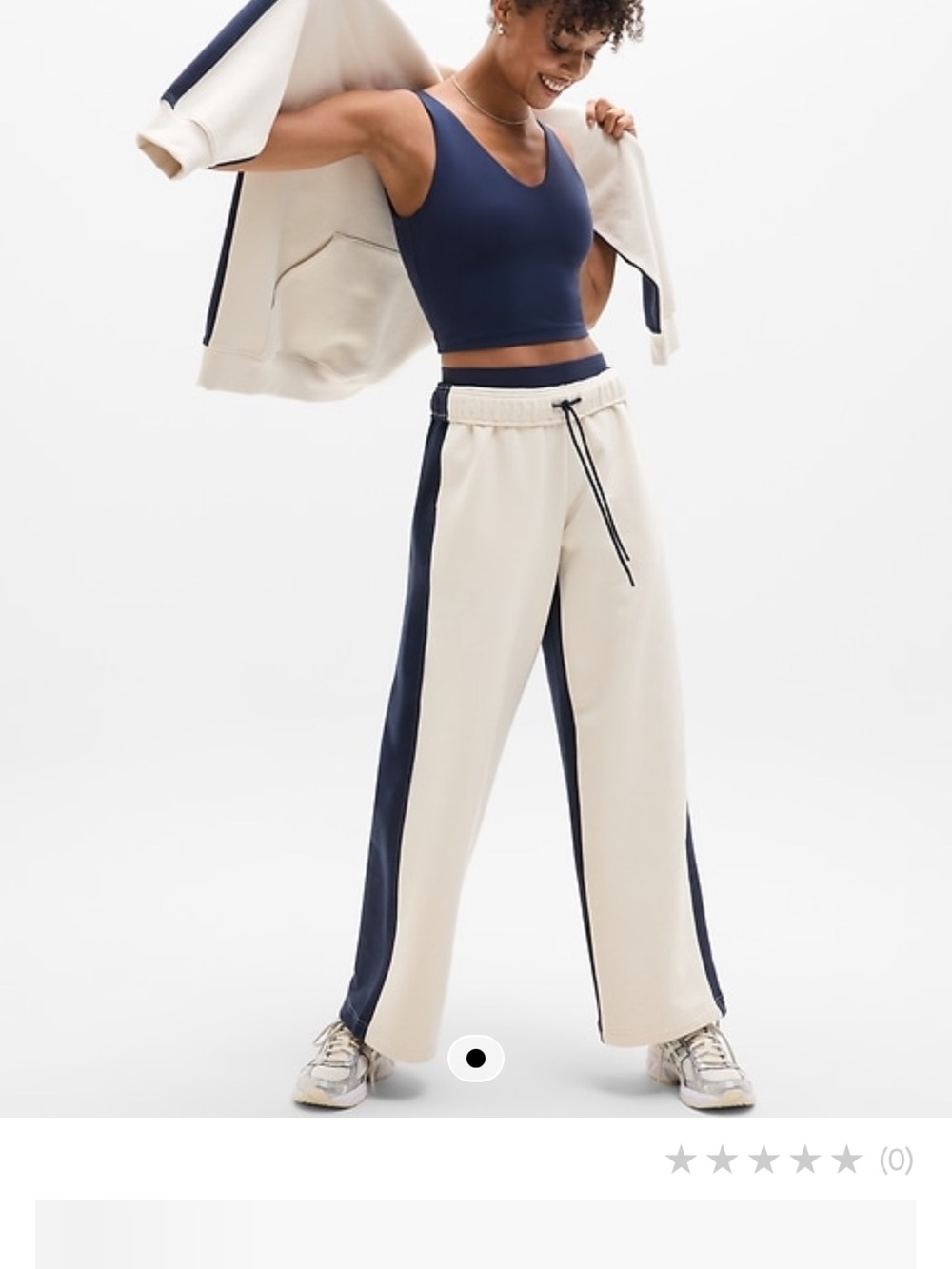 Athleta Cream & Navy Forever Fleece Wide-Leg Track Pants